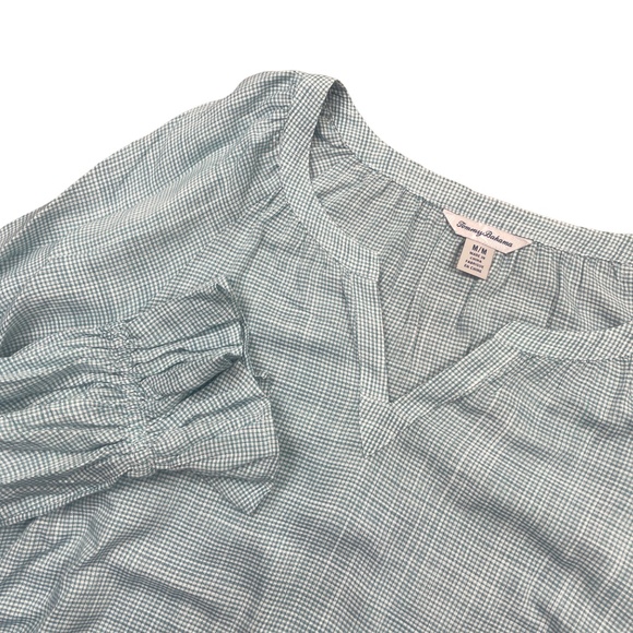 Tommy Bahama Medium Ladies 3/4 Sleeve Green White Blouse Rayon - Picture 1 of 5
